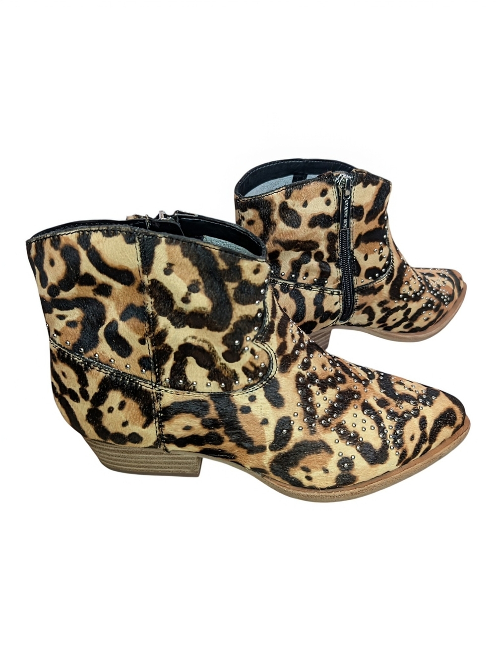 Gianni Bini Leopard Cheetah Studded Calf Hair Leather Ankle Boot Memory Foam 8